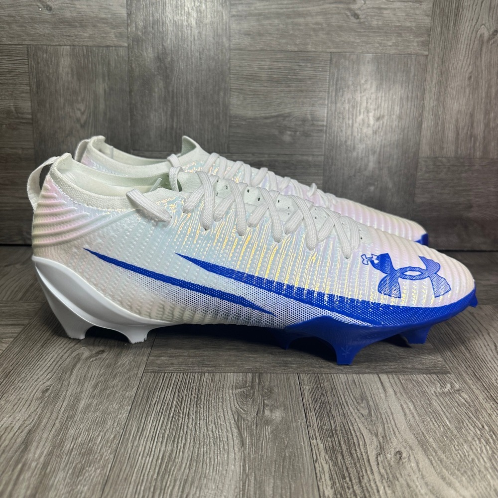 Under Armour Football Cleats Blur Pro Mens 13 White Blue 3028220-106 NEW